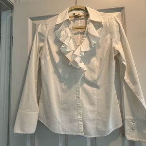 Loft White Ruffled Women's Blouse, EUC, size 6